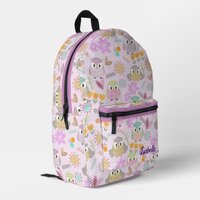Owl Pastel Pink   Printed Backpack