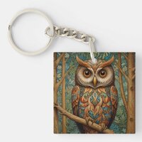 Elegant retro owl boho bohemian forest greenery  keychain
