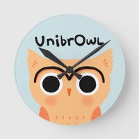 UnibrOwl Unibrow Owl | Funny Cute Eyebrows Owl Round Clock