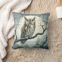 Watercolor Art Screech Owl Throw Pillow