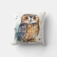 Cute owl in water color throw pillow