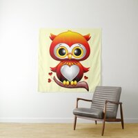Baby Owl Love Heart Cartoon  Tapestry