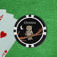 Cute Owl Branch Crystal Necklace Moon Stars Poker Chips