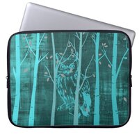 Blue Grunge Woodland Owl Laptop Sleeve