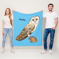 Barn owl bird cartoon illustration fleece blanket