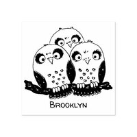 Cute baby owl trio cartoon illustration rubber stamp