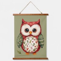 Folk Art Owl Woodland Cottagecore Design Hanging Tapestry