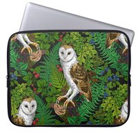Owls, ferns, oak and berries laptop sleeve