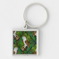 Owls, ferns, oak and berries keychain