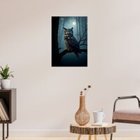 Owl in Moonlit Forest &ndash; Mysterious Night Wildlife  Poster