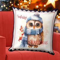 Cute Winter Owl Christmas Animal Art Throw Pillow