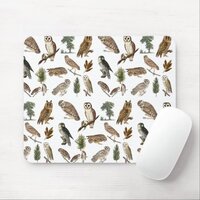 Vintage Owl Watercolor Forest Pattern Mouse Pad