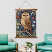 Owl in the garden William Morris style Hanging Tapestry