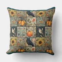 Vintage autumn patchwork look pumpkin owl flower throw pillow