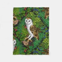 Owls, ferns, oak and berries fleece blanket