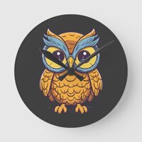 Owl's Delight: Kawaii-Style Graphic Design Round Clock