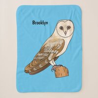 Barn owl bird cartoon illustration sherpa blanket