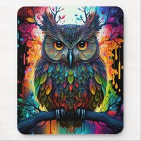 Psychedelic Fantasy Hippy Owl Mouse Pad