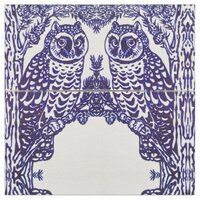 Blue and White Owl Tile Intricate Medallion Fabric