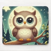 Cute baby owl at night with moon mouse pad