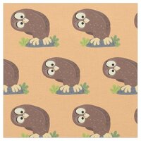Cute curious funny brown owl cartoon illustration fabric