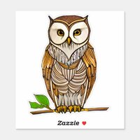 Little Boho Owl on a Branch Illustration  Sticker