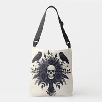 Goth Bouquet with Three Skulls and Two Owls Crossbody Bag