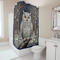 Elegant boho white owl woodland winter forest shower curtain