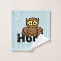 Cute Cartoon Owl Sitting On Hoot Word Art Bath Towel Set
