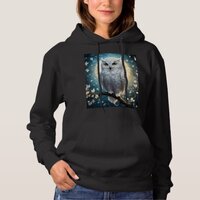 Snowy Owl And Moon With Sparkle, Hoodie