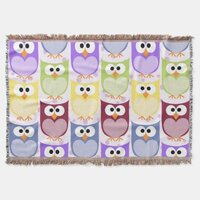 Cute Owls, Owl Pattern, Baby Owls, Colorful Owls Throw Blanket