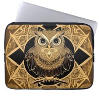 Gold Decorative Owl Mandala Design Laptop Sleeve
