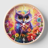 Cute Owl Colorful Bright Floral Kids Girly Clock