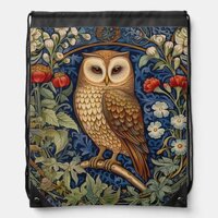 Owl in the garden William Morris style Drawstring Bag