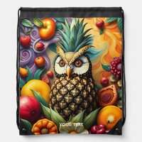 Fantasy Cute Serene Pineapple Owl Drawstring Bag