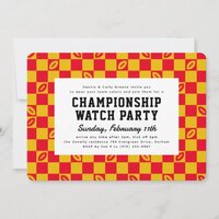 Red Football Check Championship Game Watch Party Invitation