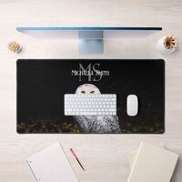 Majestic winter snowy owl monogram custom name desk mat