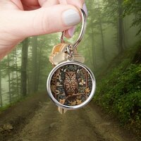 Majestic Great Horned Owl Forest Keychain