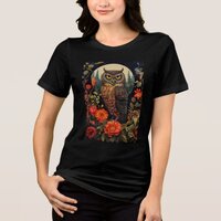 Owl at Night with a Full Moon Tri-Blend Shirt