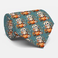 Patchwork Owl on Pumpkin — Cottagecore Fall Neck Tie
