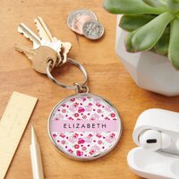 Pattern Of Owls, Cute Owls, Pink Owls, Your Name Keychain