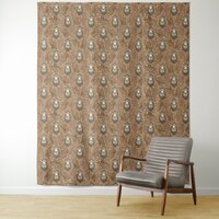 Brown Owl Illustrated Woodland Pattern Tapestry