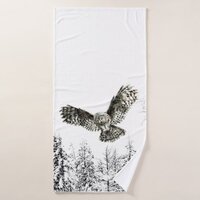 Watercolor Striking Owl Bird Animal Nature Bath Towel