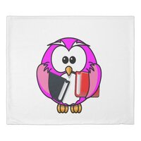 Pink and white owl holding some school books duvet cover