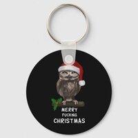 Merry Ing Christmas Owl (d010-0514a)  Keychain