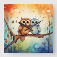Whimsical Owls Wall Clock