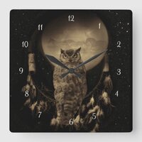 Native American Owl and Dream Catcher Square Wall Clock