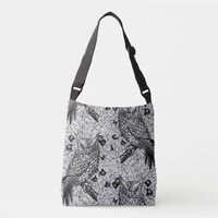 Owls in the oak tree, black and white crossbody bag