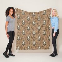 Brown Owl Illustrated Woodland Pattern Fleece Blanket