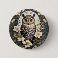 Beautiful Owl And Jasmine Flowers  Button